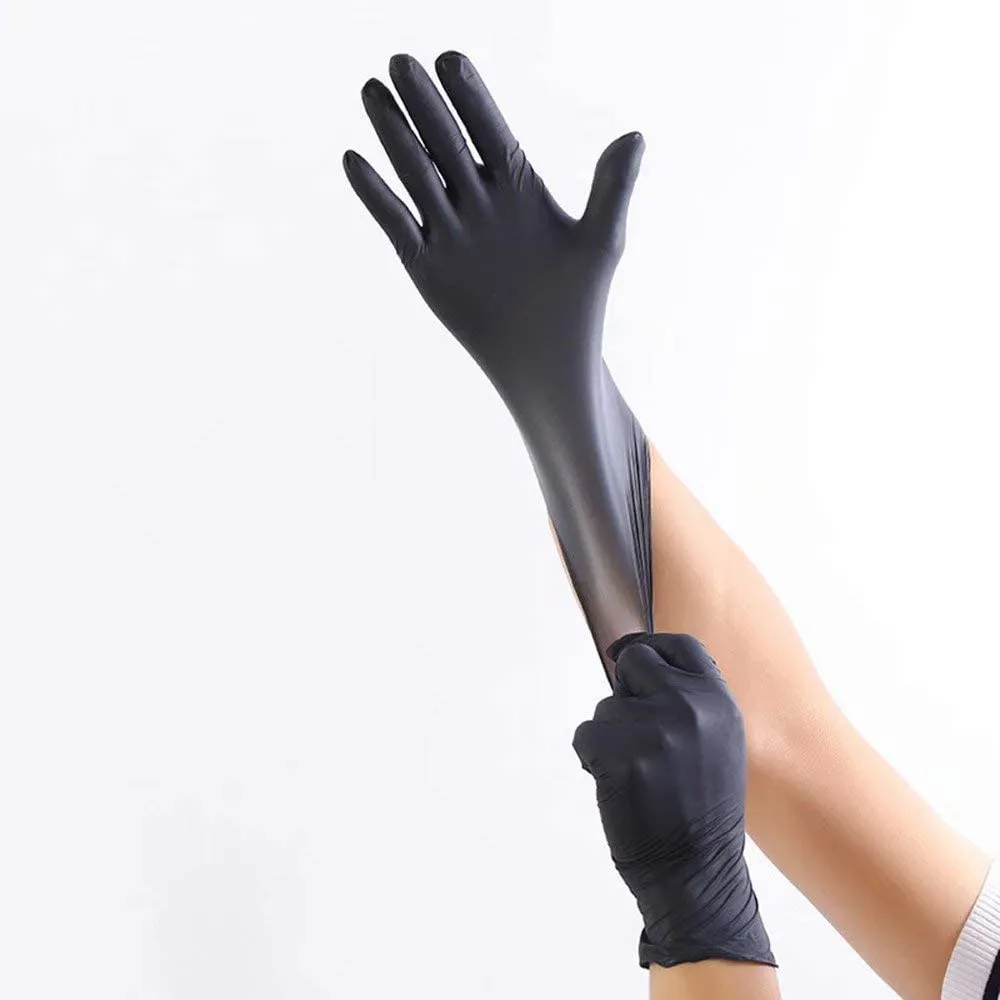 100 Pack 9inch Disposable Black Nitrile Midnight Mitts Gloves(M)