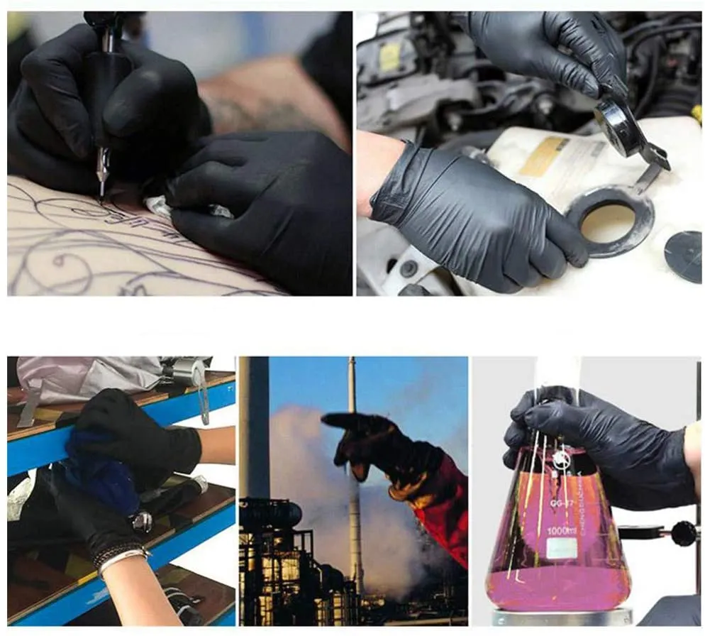 100 Pack 9inch Disposable Black Nitrile Midnight Mitts Gloves(M)