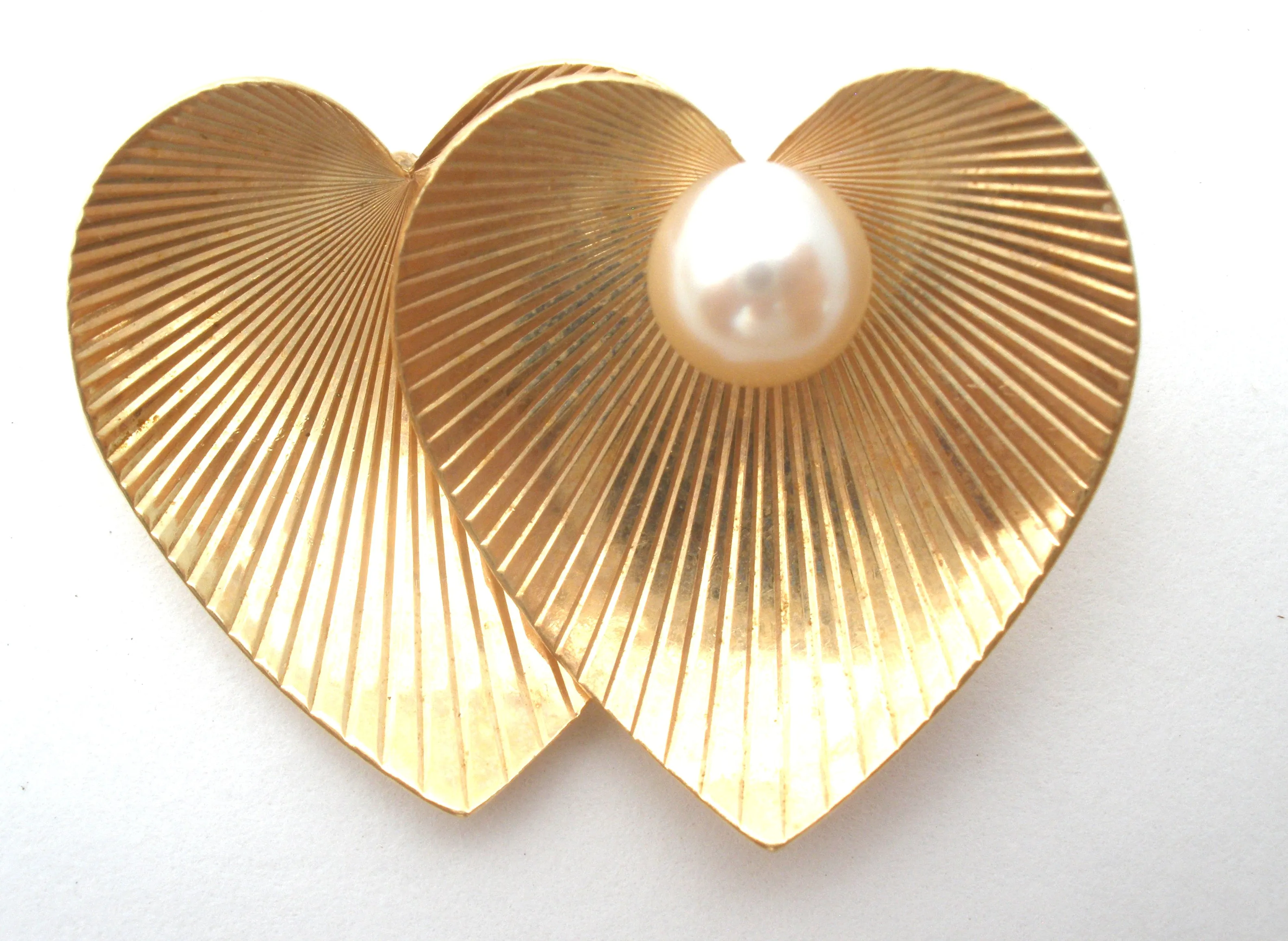 14K Gold Heart Brooch Pin With Pearl Vintage