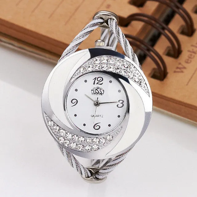 2017 CUSSI Luxury Brand CUSSI Rhinestone large wrist watch women Fashion Vintage styling female designer ribbon band Dress time