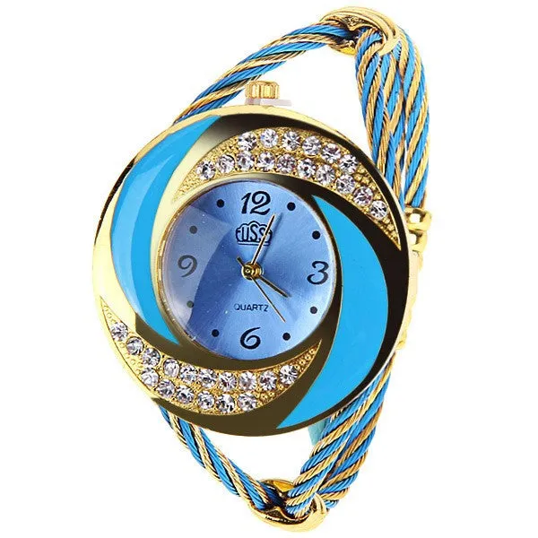 2017 CUSSI Luxury Brand CUSSI Rhinestone large wrist watch women Fashion Vintage styling female designer ribbon band Dress time