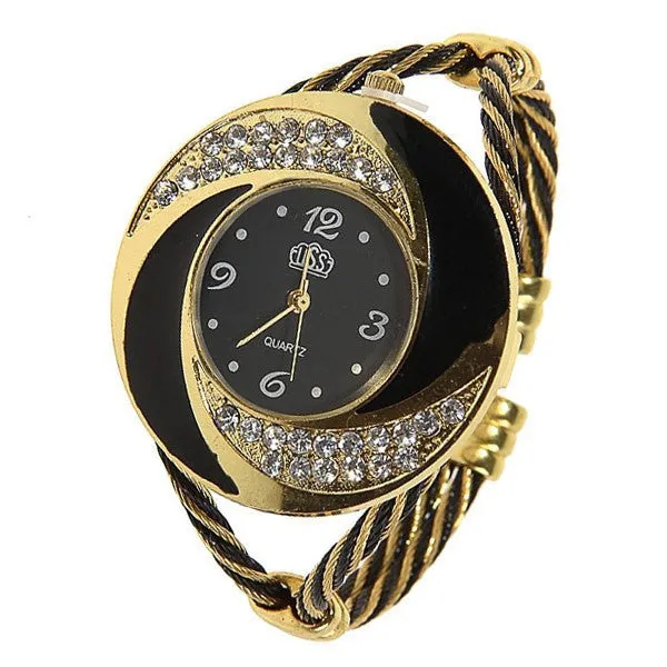 2017 CUSSI Luxury Brand CUSSI Rhinestone large wrist watch women Fashion Vintage styling female designer ribbon band Dress time