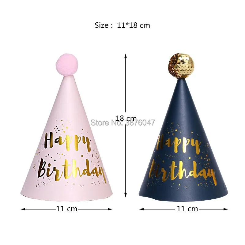 4 pcs/lot birthday hats kids boy girl pink black birthday party decorations  happy birthday paper hat  prince princess crown