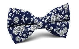 Aomori Navy Blue White Floral Bow Tie