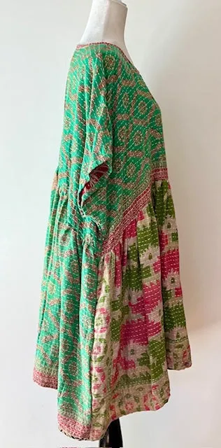 Artisan Kantha Bae  Quilt Mini Dress. Comfortable, Soft, and Very Chic, Geometric