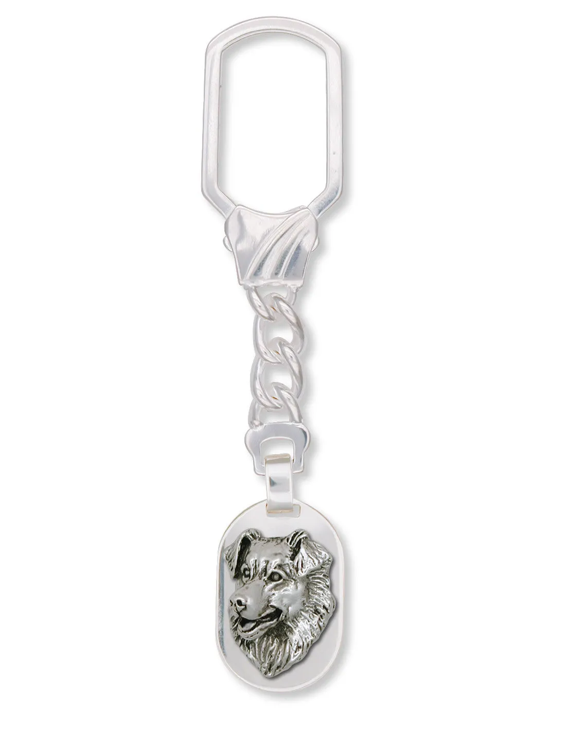 Australian Shepherd Key Ring Jewelry Sterling Silver Handmade Dog Key Ring AU10-KRE