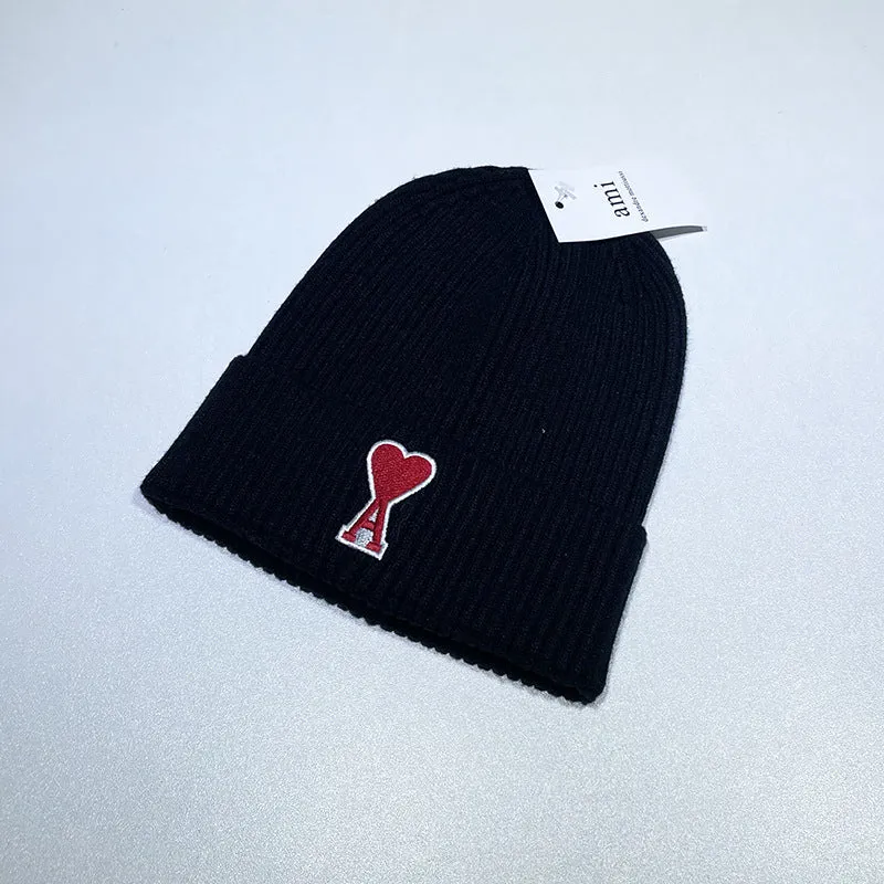 Autumn And Winter Beanie Hats Women's Tide Brand Peach Heart Embroidery Knit Hat Fashion Woolen Caps Out Warm Ear Caps Men