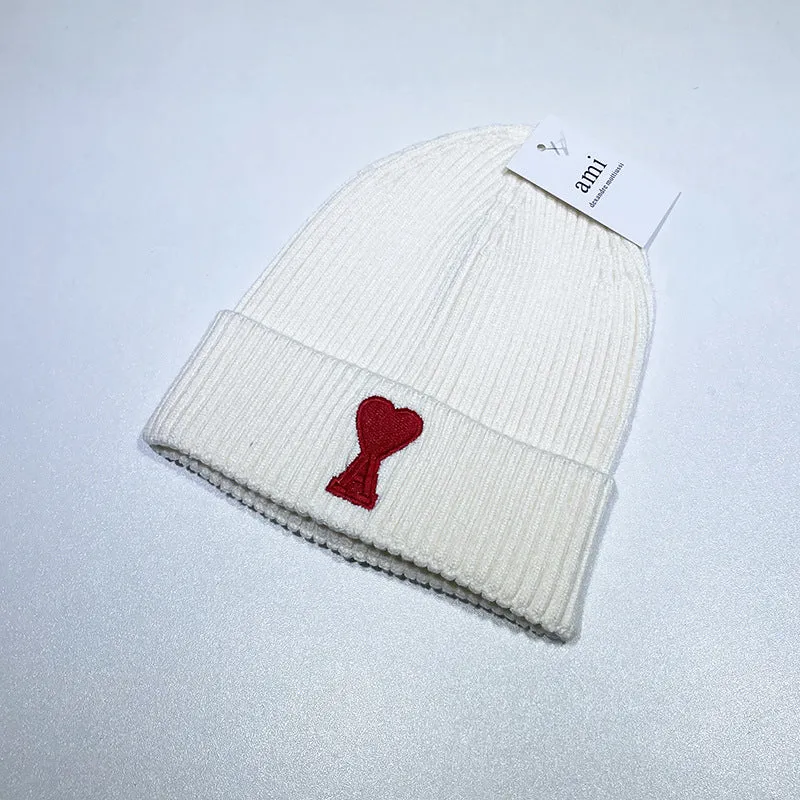 Autumn And Winter Beanie Hats Women's Tide Brand Peach Heart Embroidery Knit Hat Fashion Woolen Caps Out Warm Ear Caps Men