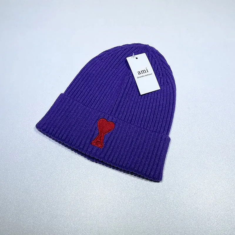 Autumn And Winter Beanie Hats Women's Tide Brand Peach Heart Embroidery Knit Hat Fashion Woolen Caps Out Warm Ear Caps Men