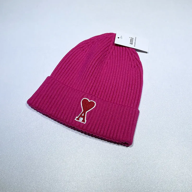 Autumn And Winter Beanie Hats Women's Tide Brand Peach Heart Embroidery Knit Hat Fashion Woolen Caps Out Warm Ear Caps Men