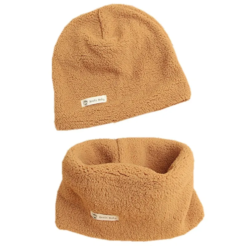 Autumn Winter Cotton Knit Children's Hat Collar 2 Set Boys and Girls Hats Set Baby Solid Color Scarf Cap two-piece