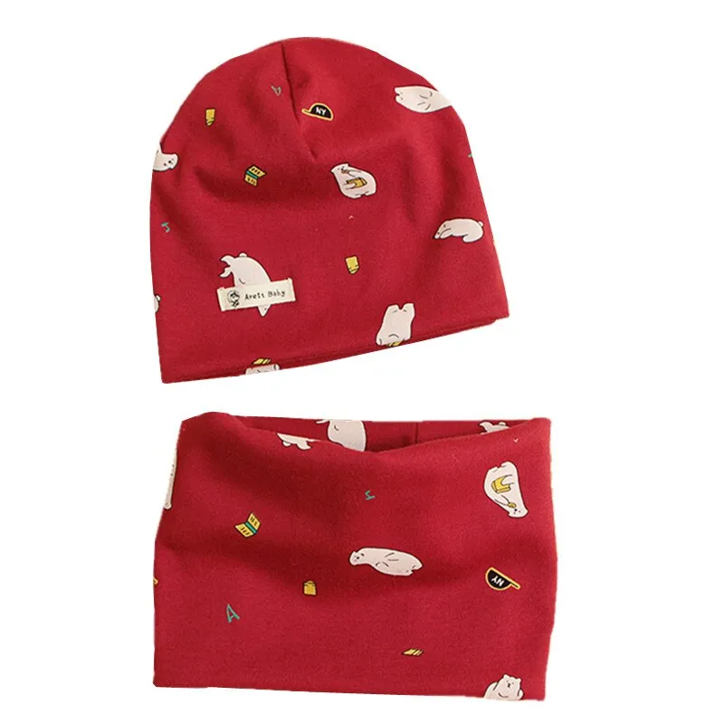 Autumn Winter Cotton Knit Children's Hat Collar 2 Set Boys and Girls Hats Set Baby Solid Color Scarf Cap two-piece