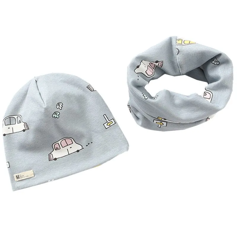 Autumn Winter Cotton Knit Children's Hat Collar 2 Set Boys and Girls Hats Set Baby Solid Color Scarf Cap two-piece