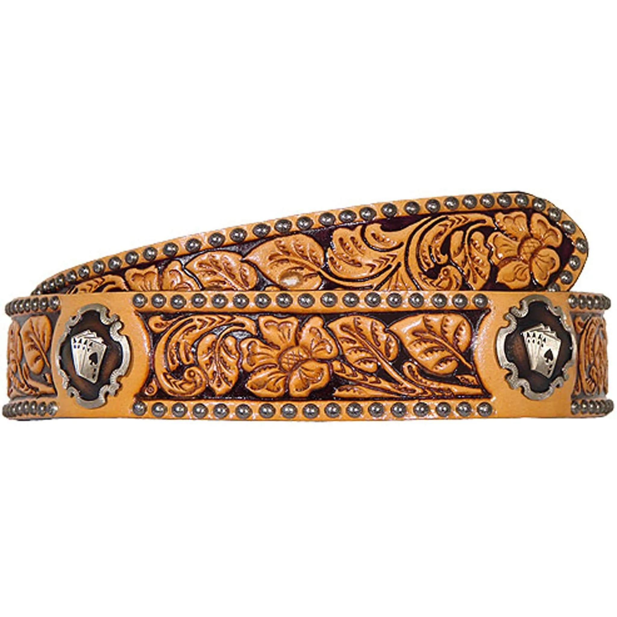 B466 - Natural Leather Floral Tooled Concho Belt