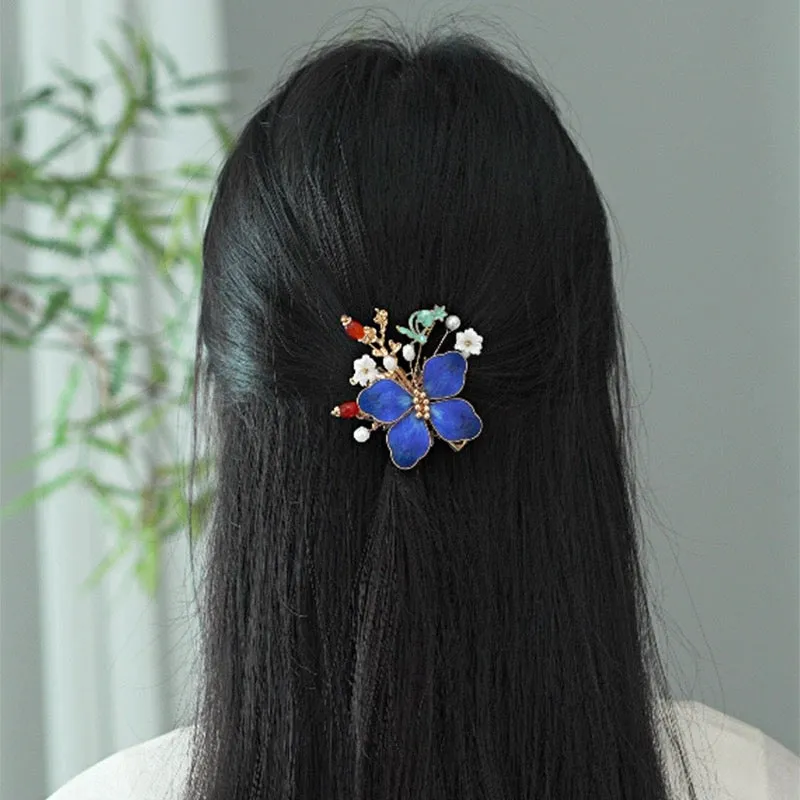 Back Hair Pin: Blue Flower