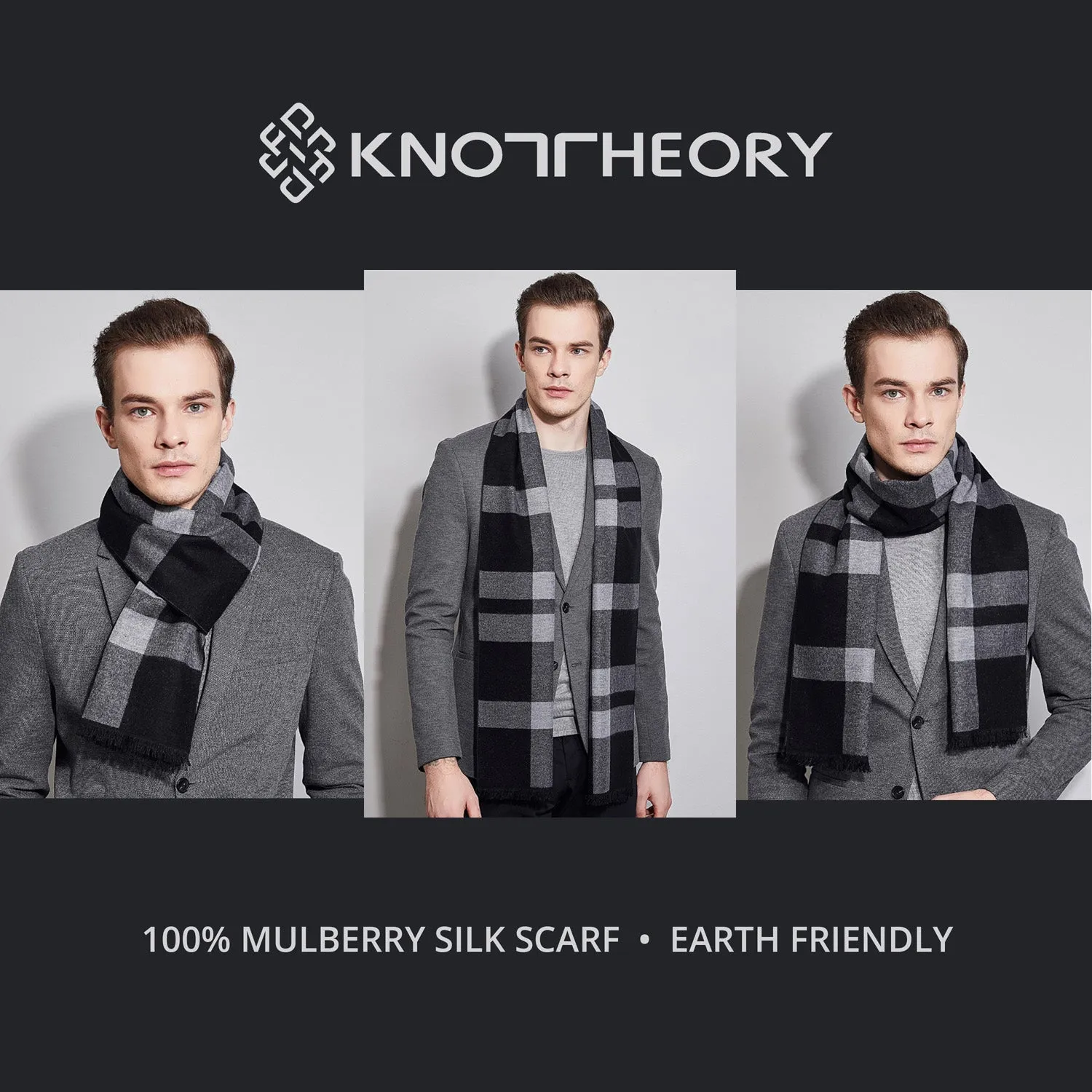 Black Grey Tartan Eco Scarf - Softer than Cashmere 100% Silk