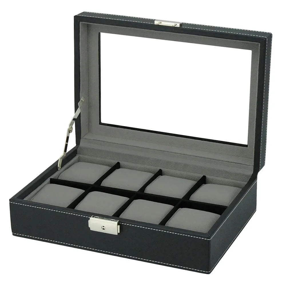 Black Leather Watch Box for 8 Watches