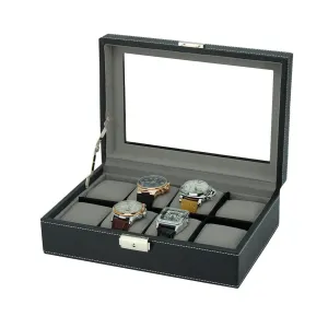 Black Leather Watch Box for 8 Watches