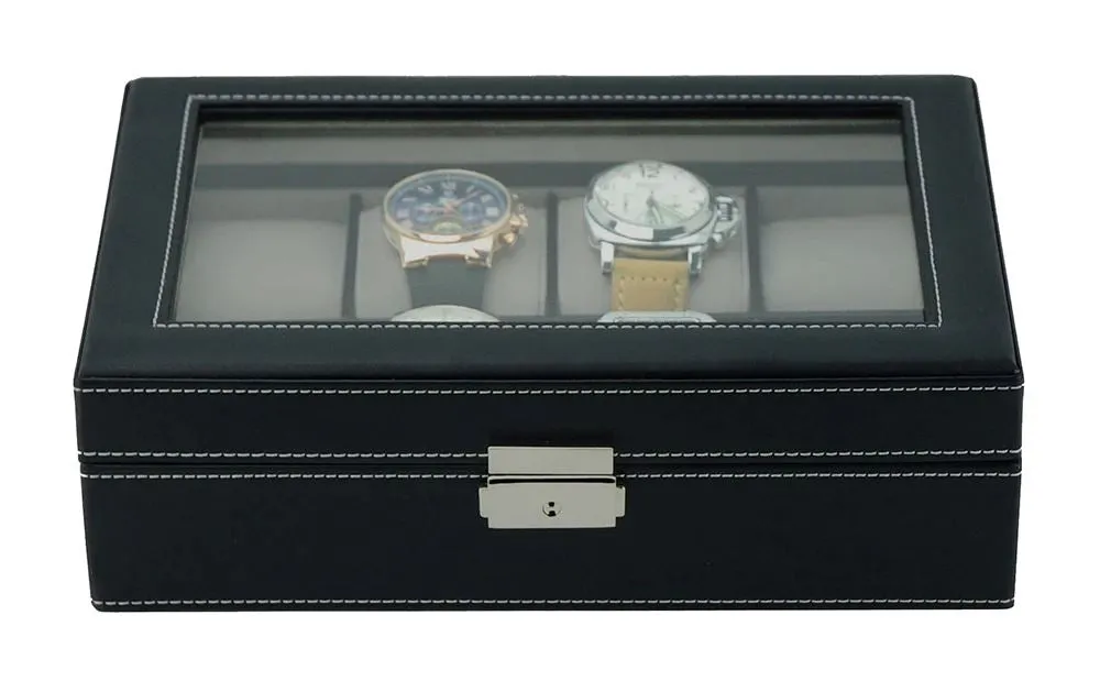 Black Leather Watch Box for 8 Watches