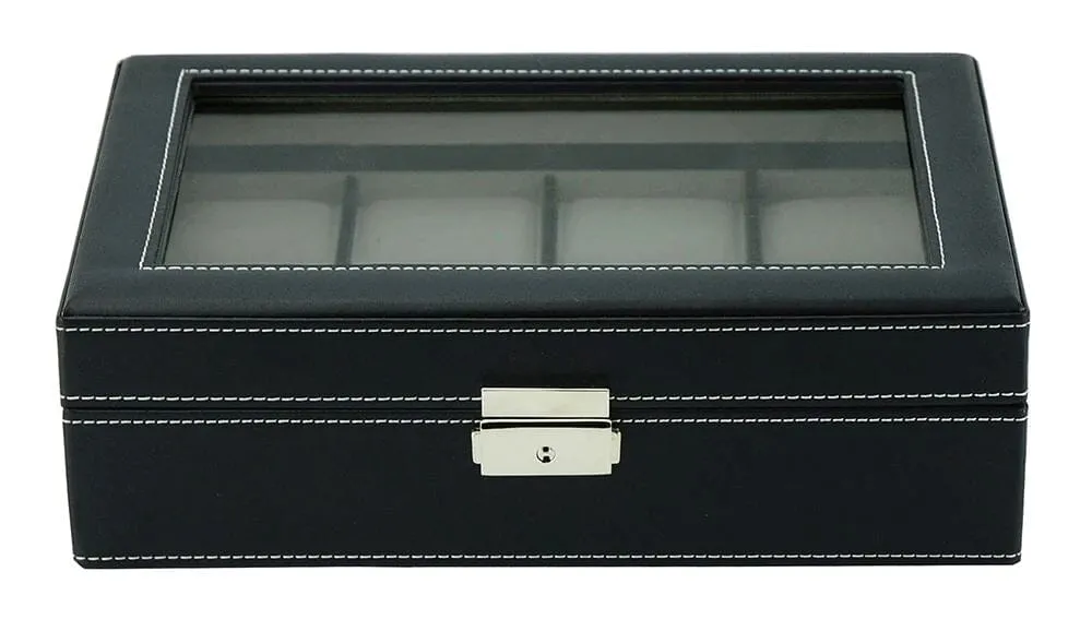 Black Leather Watch Box for 8 Watches