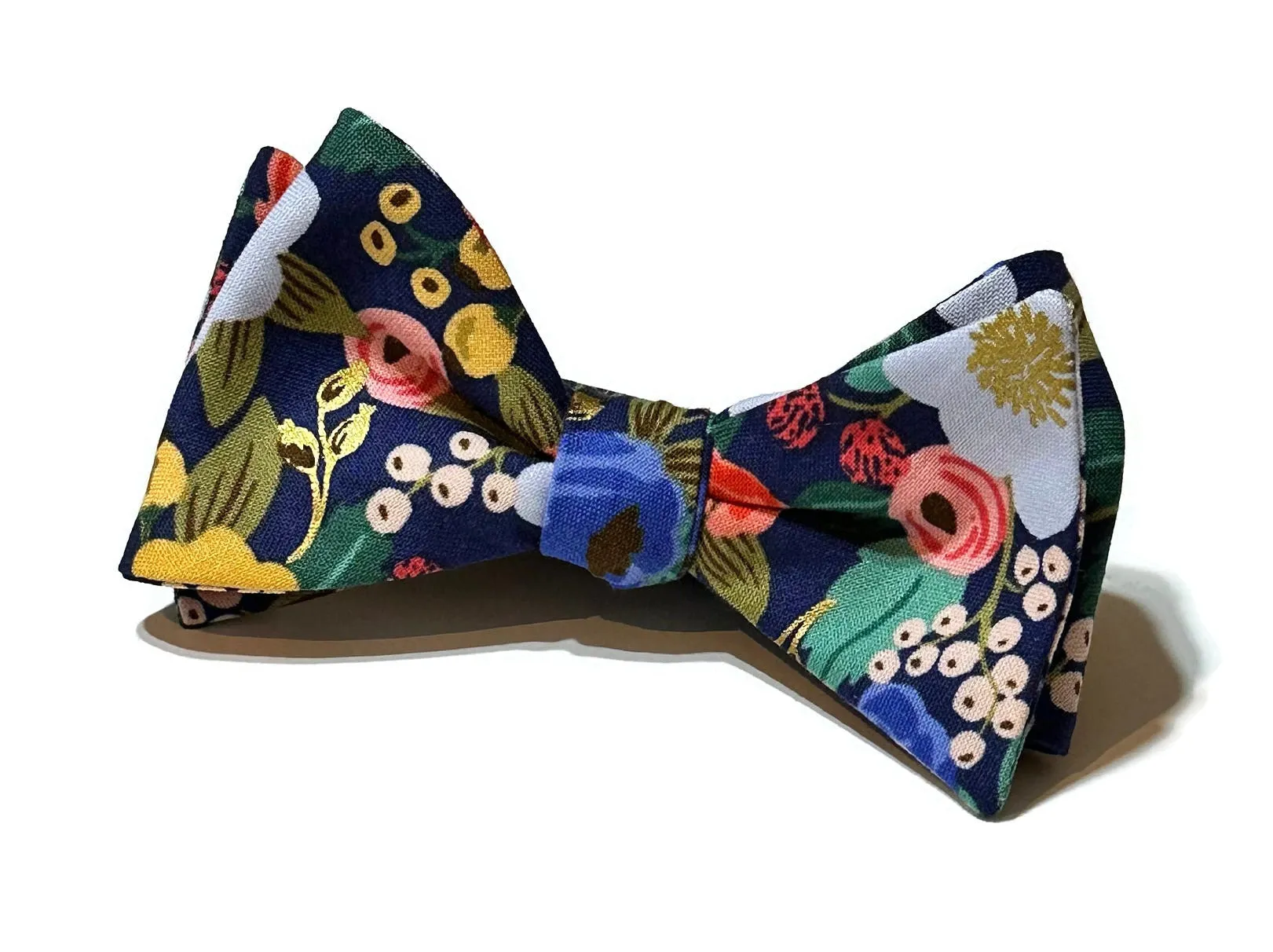 Blue Metallic Vintage Blossom Floral Bow Tie