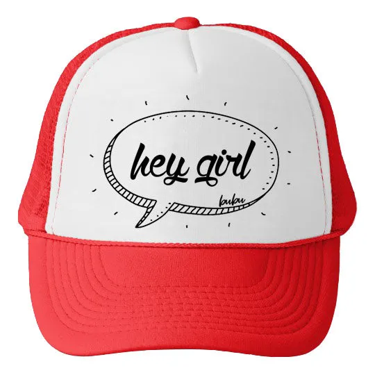 Bubu - Hey Girl White / Red Trucker Hat