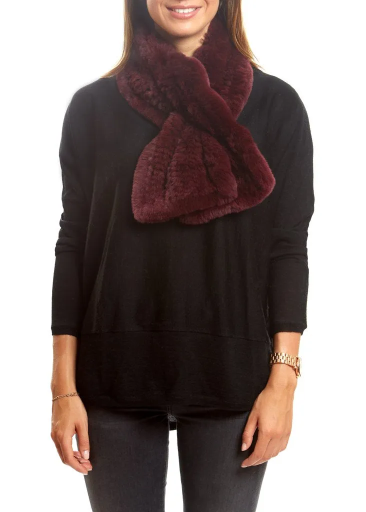 Burgundy Knitted Real Rex Rabbit Fur 'Loop' Scarf