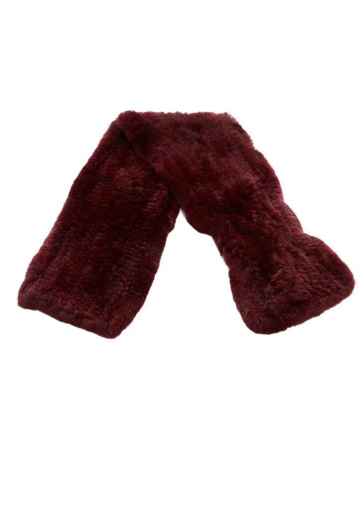 Burgundy Knitted Real Rex Rabbit Fur 'Loop' Scarf