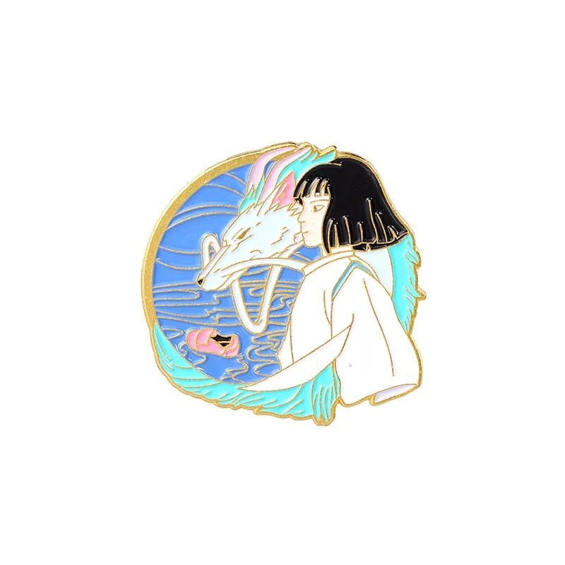 Childhood Anime Enamel Pin Dragon Haku Chihiro Coal Calcifer Jiji Brooch Lapel Badge Cartoon Movie Jewelry Gift for Fans Kids