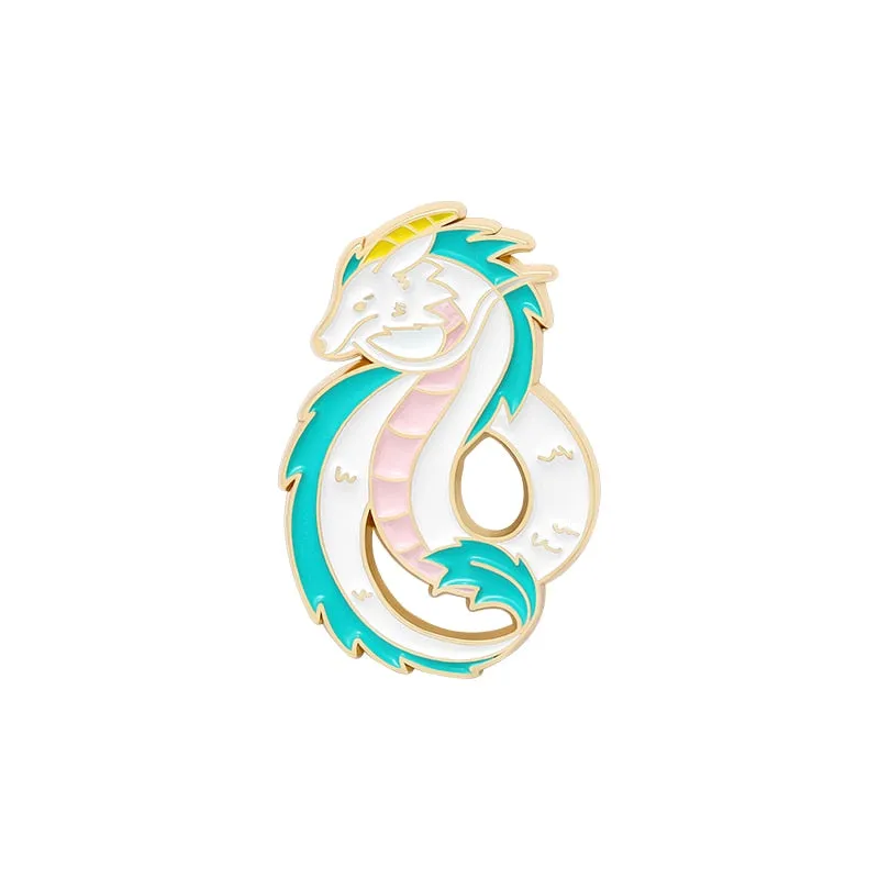 Childhood Anime Enamel Pin Dragon Haku Chihiro Coal Calcifer Jiji Brooch Lapel Badge Cartoon Movie Jewelry Gift for Fans Kids