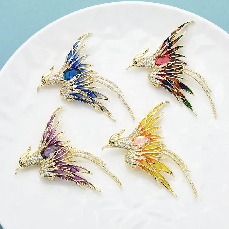 Colorful Flying Phoenix Brooches