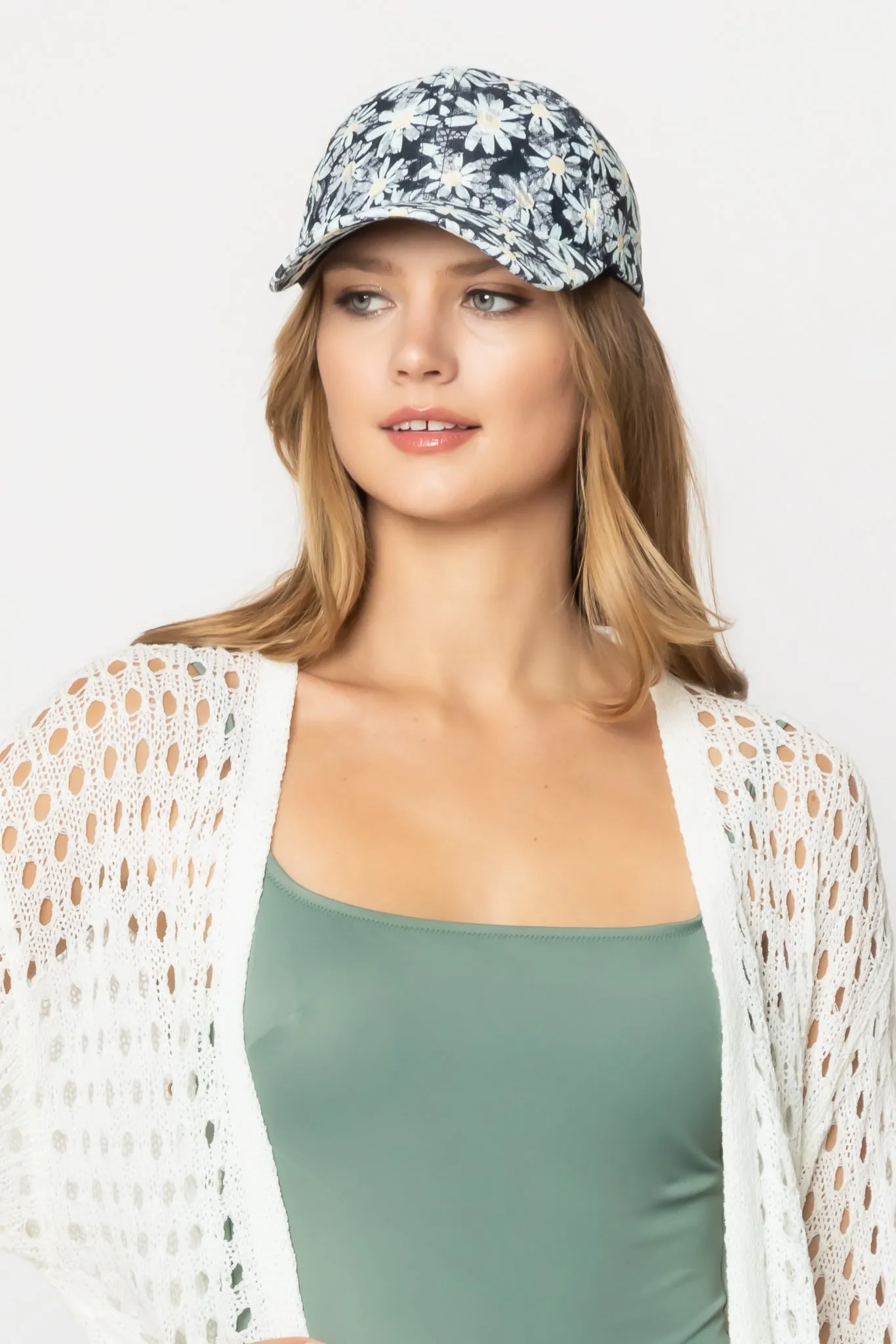 Daisy Print Lace Baseball Cap