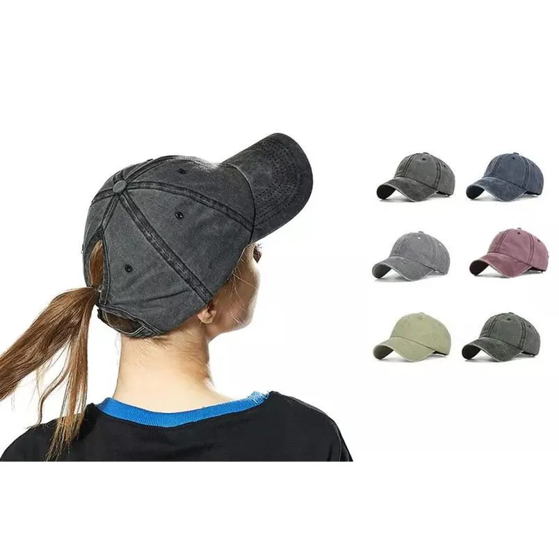 Distressed Wash Ponytail Baseball Cap