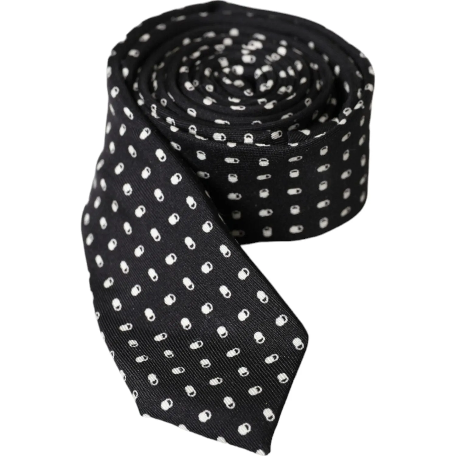 Dolce & Gabbana Black Patterned 100%Silk Adjustable Tie