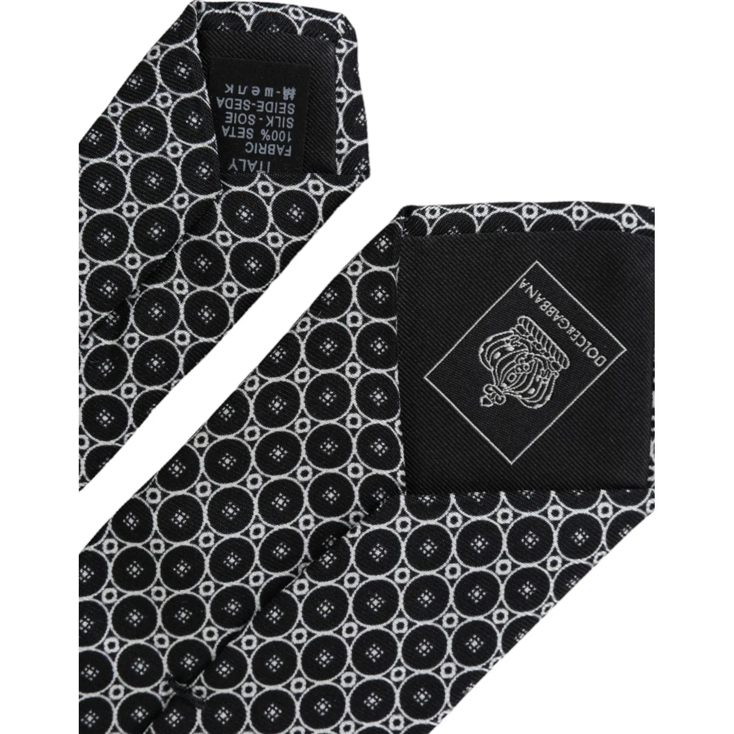 Dolce & Gabbana Black White Patterned Silk Adjustable Men Tie