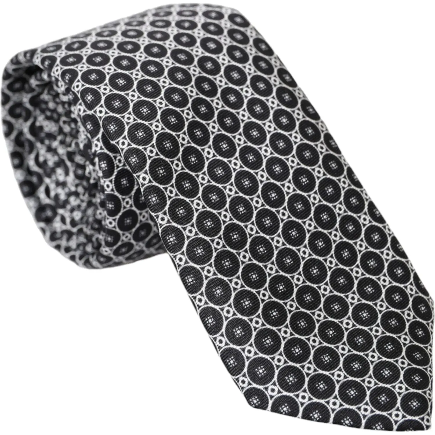 Dolce & Gabbana Black White Patterned Silk Adjustable Men Tie