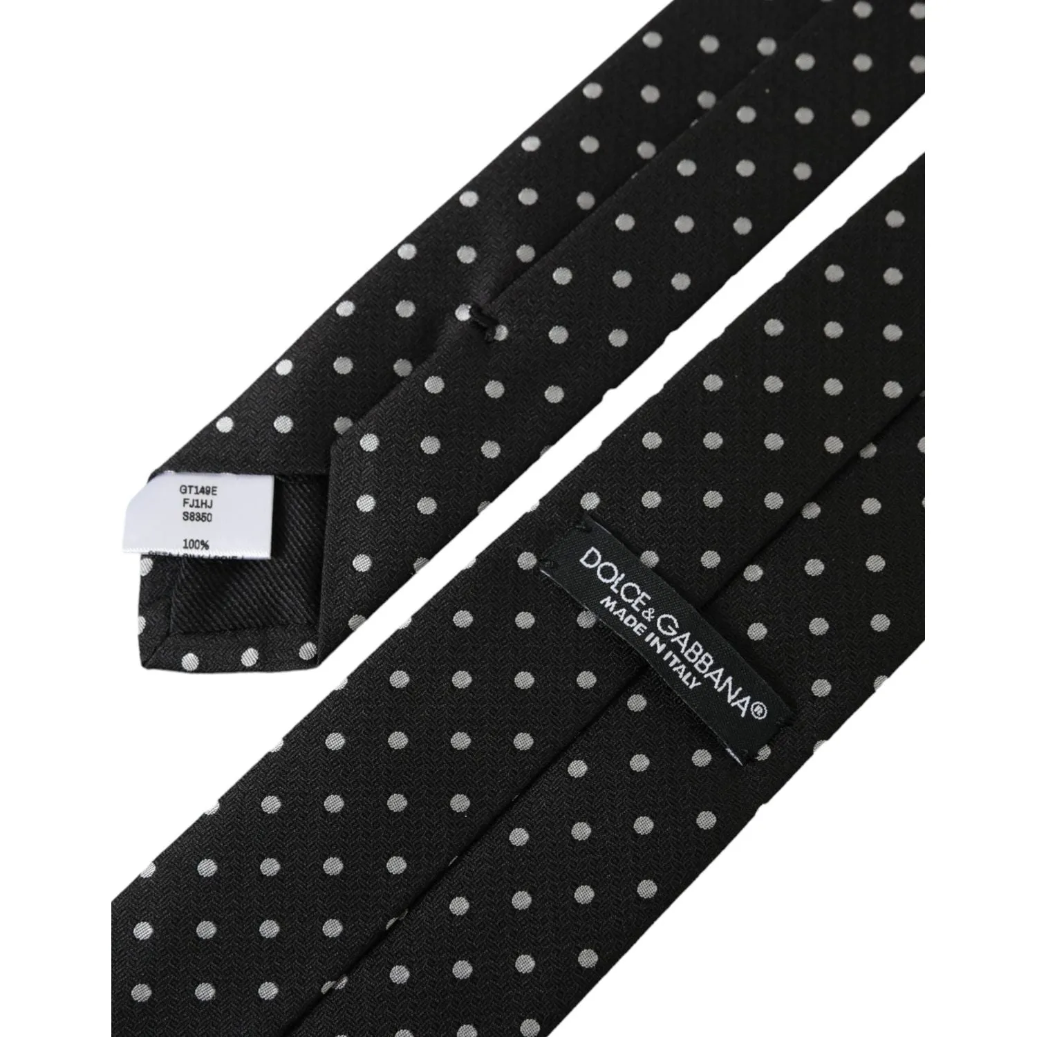 Dolce & Gabbana Black White Polka Dots 100% Silk Necktie Face Mask