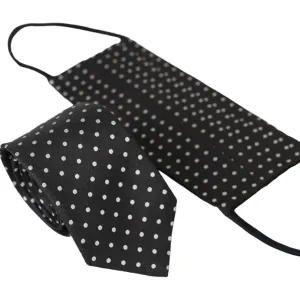 Dolce & Gabbana Black White Polka Dots 100% Silk Necktie Face Mask