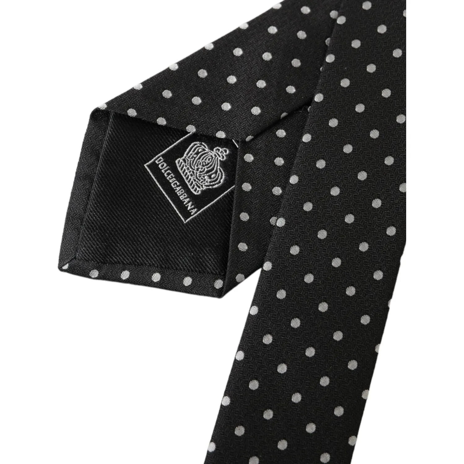 Dolce & Gabbana Black White Polka Dots 100% Silk Necktie Face Mask