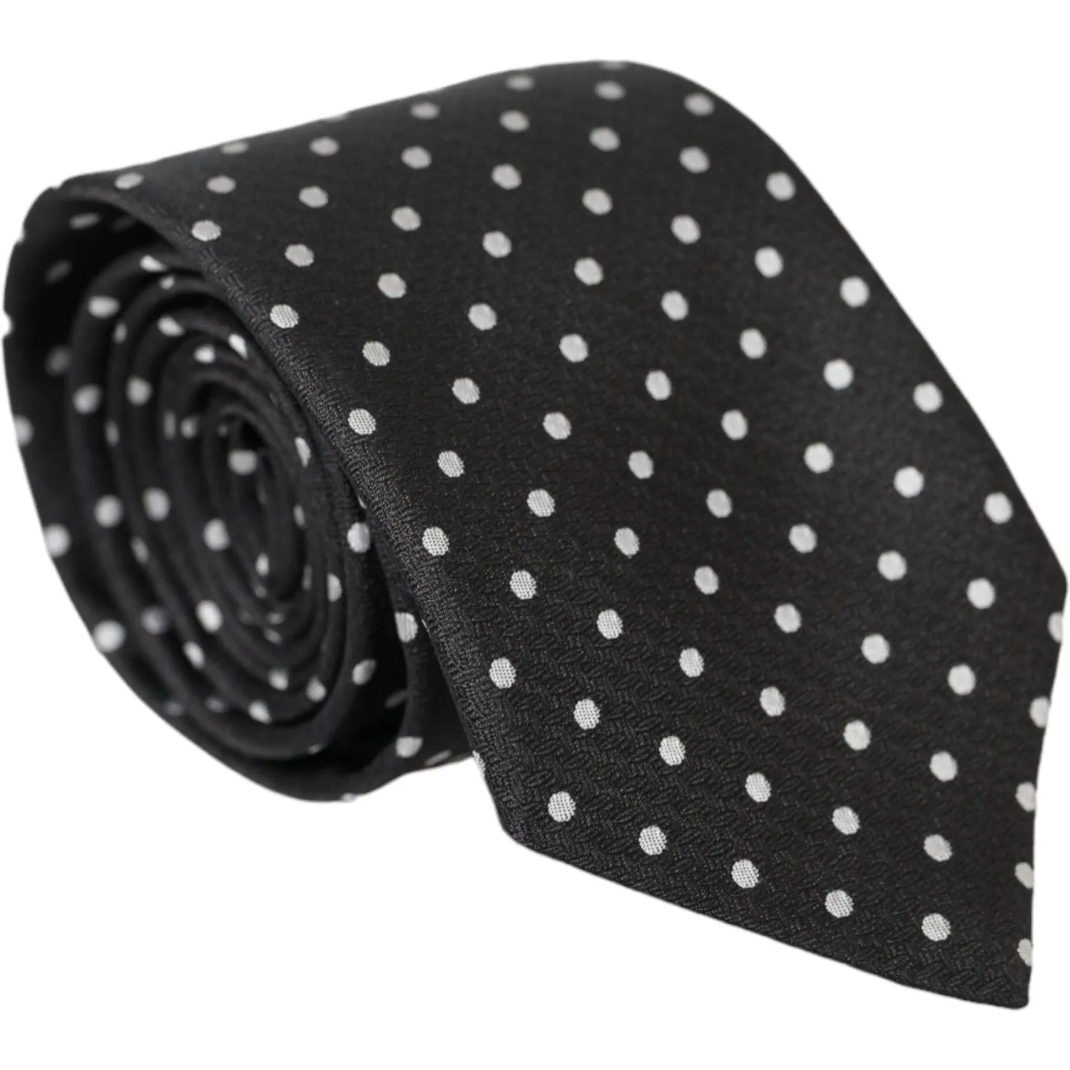 Dolce & Gabbana Black White Polka Dots 100% Silk Necktie Face Mask