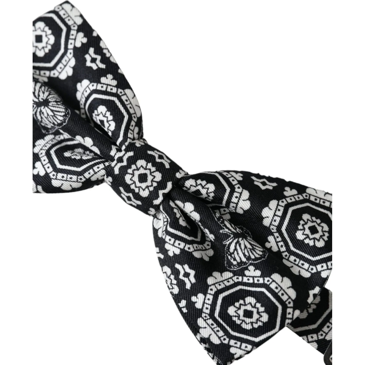 Dolce & Gabbana Black White Printed Adjustable Neck Men Bow Tie