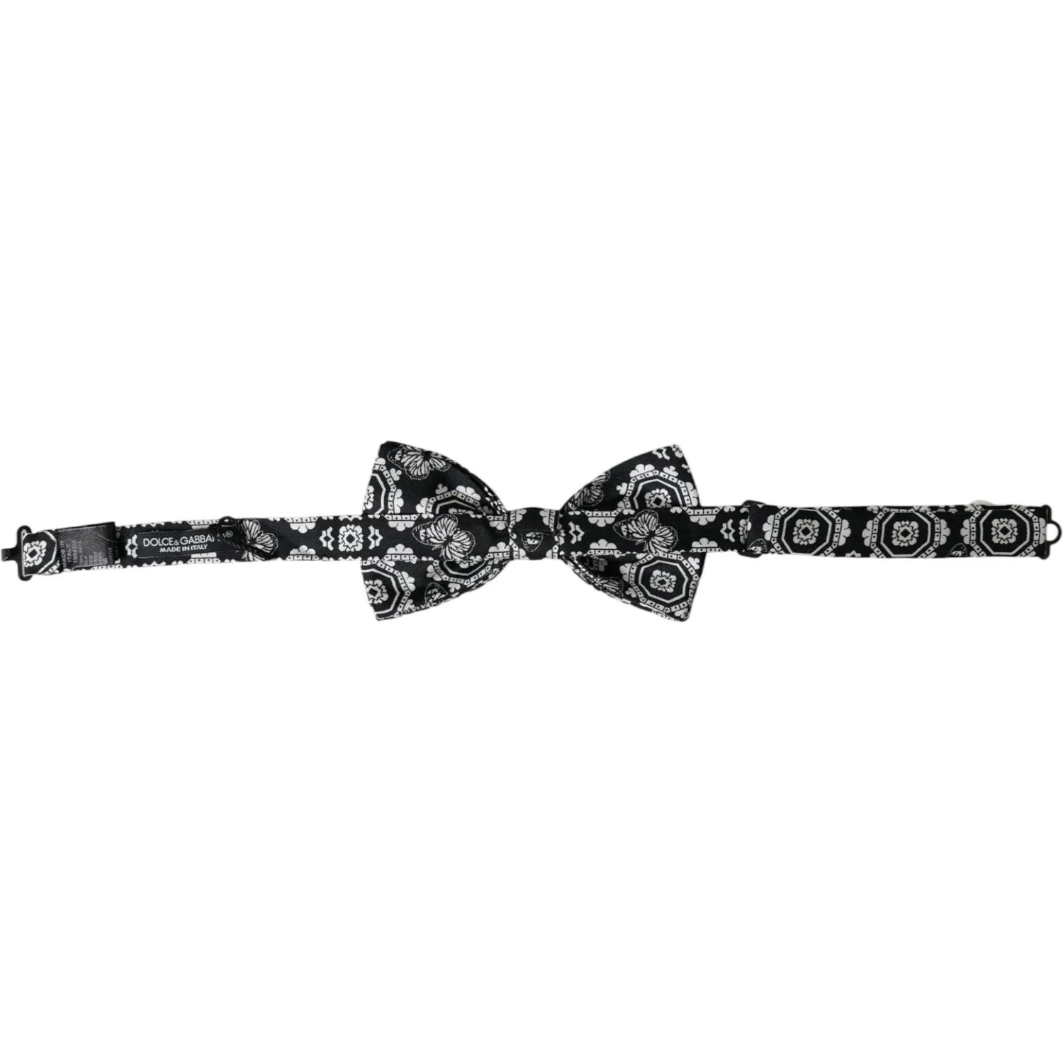 Dolce & Gabbana Black White Printed Adjustable Neck Men Bow Tie