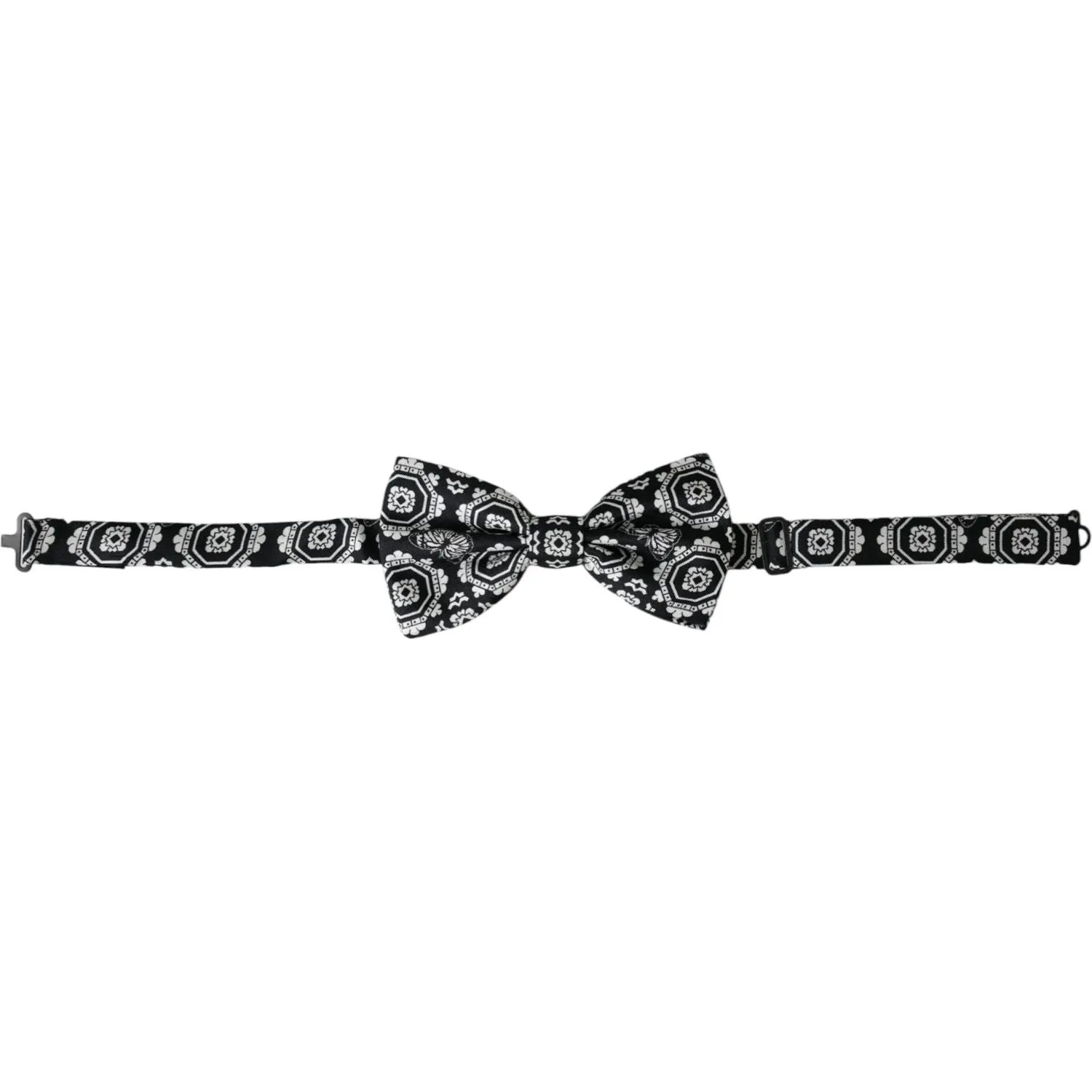 Dolce & Gabbana Black White Printed Adjustable Neck Men Bow Tie