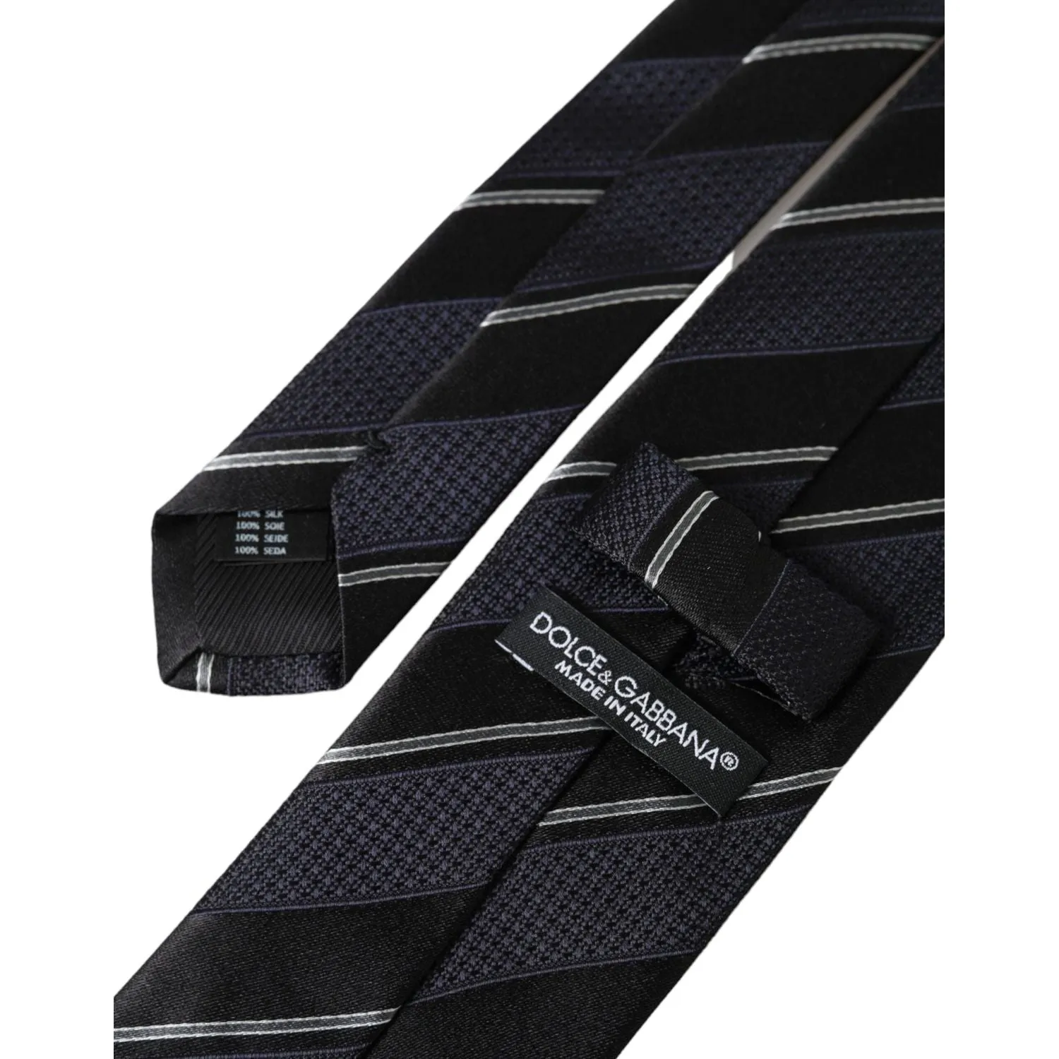 Dolce & Gabbana Black White Stripes Silk Adjustable Tie