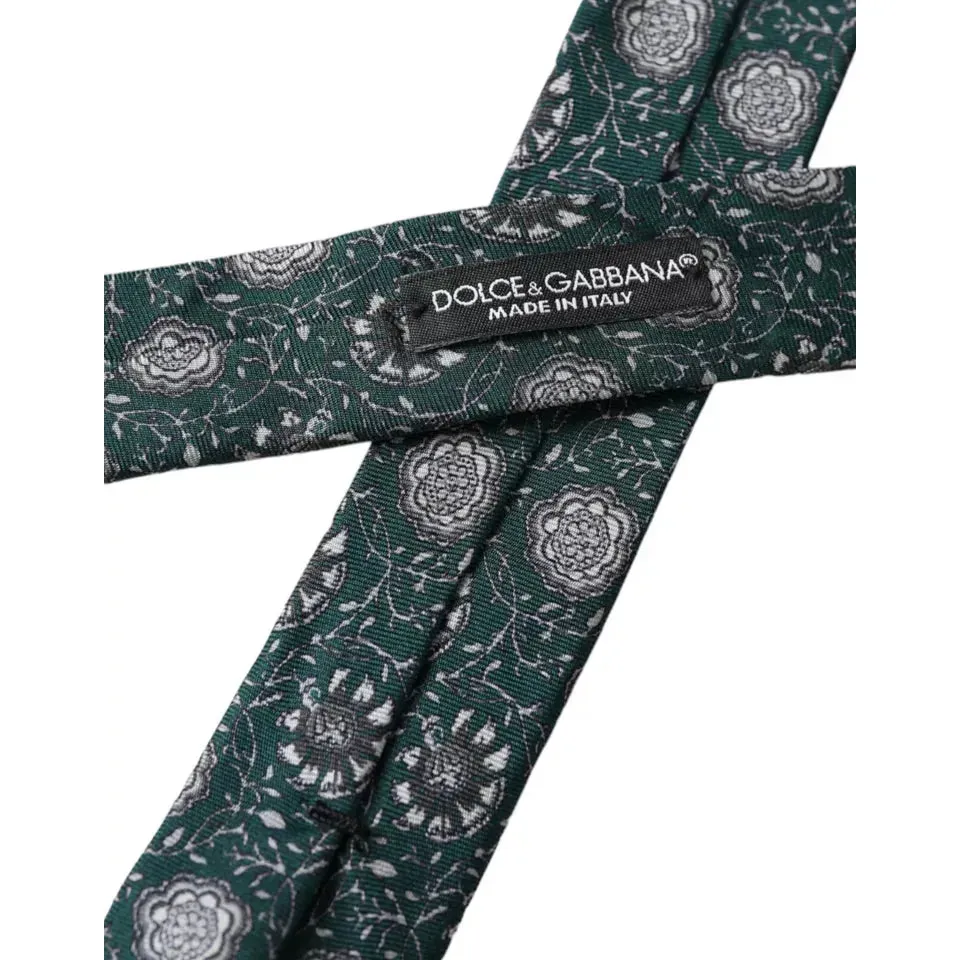 Dolce & Gabbana Green Floral Print Silk Adjustable Men Tie