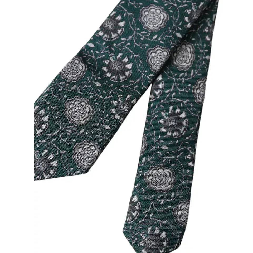 Dolce & Gabbana Green Floral Print Silk Adjustable Men Tie