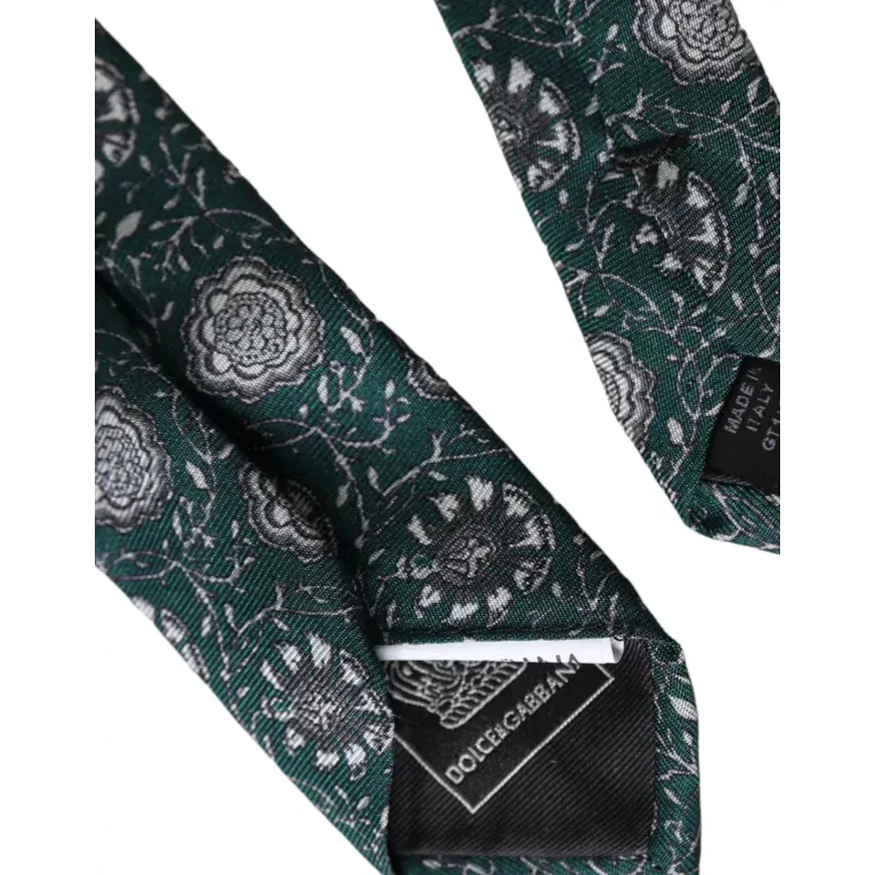 Dolce & Gabbana Green Floral Print Silk Adjustable Men Tie