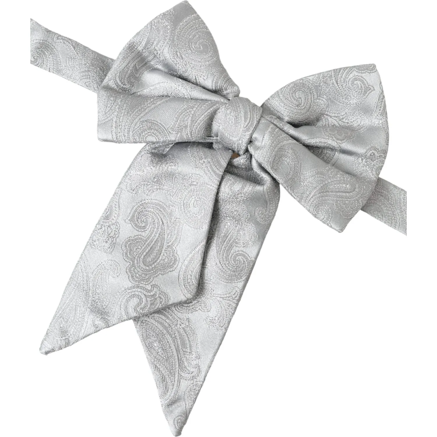 Dolce & Gabbana Silver Ribbon Silk Adjustable Neck Men Bow Tie