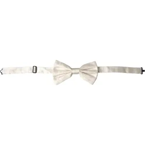 Dolce & Gabbana White Jacquard Silk Adjustable Neck Men Bow Tie