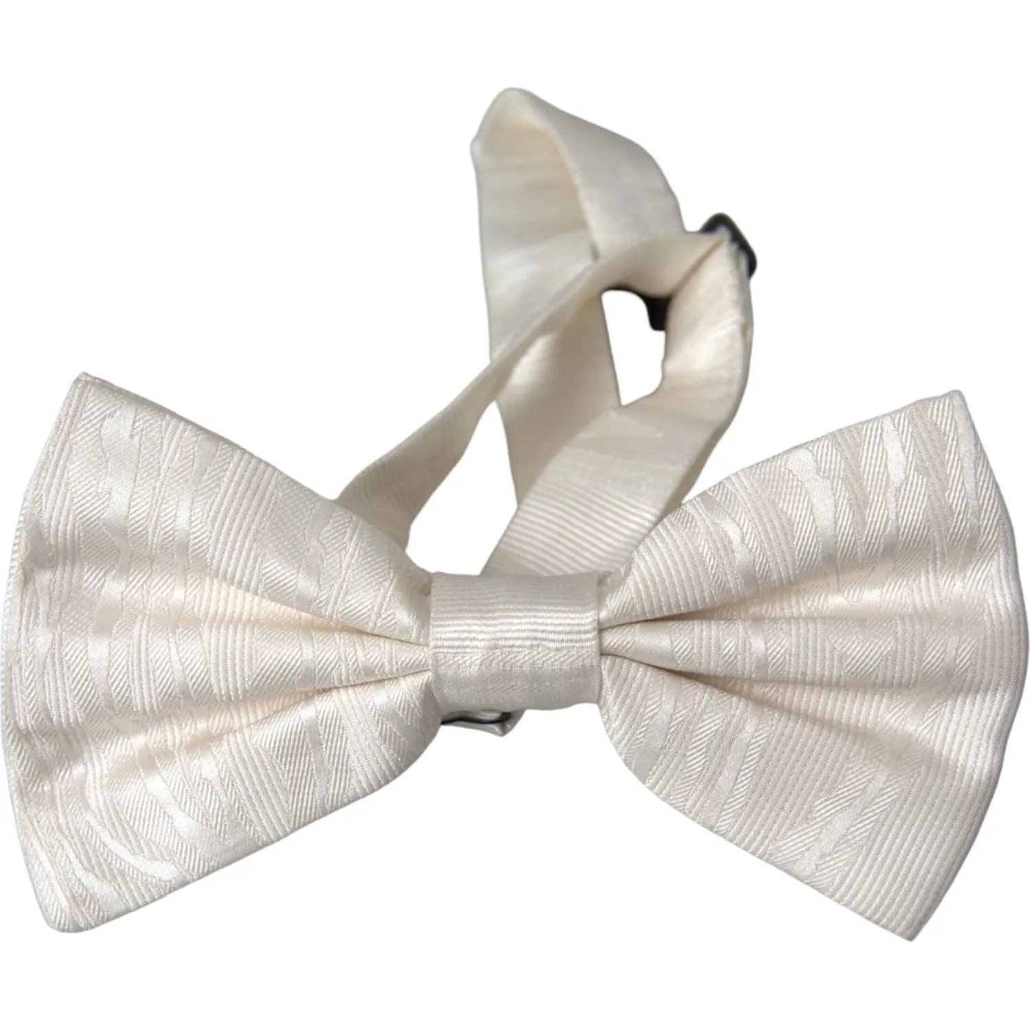 Dolce & Gabbana White Jacquard Silk Adjustable Neck Men Bow Tie